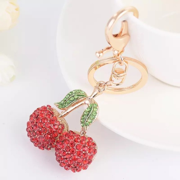 Whimsical Red Crystal Cherries Keychain Charm - Picture 13 of 13